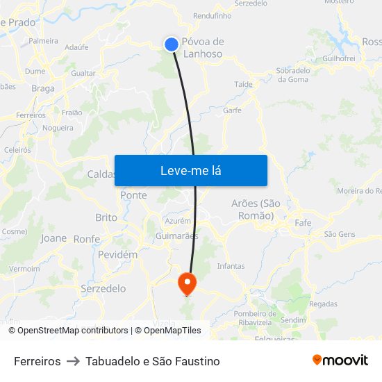 Ferreiros to Tabuadelo e São Faustino map