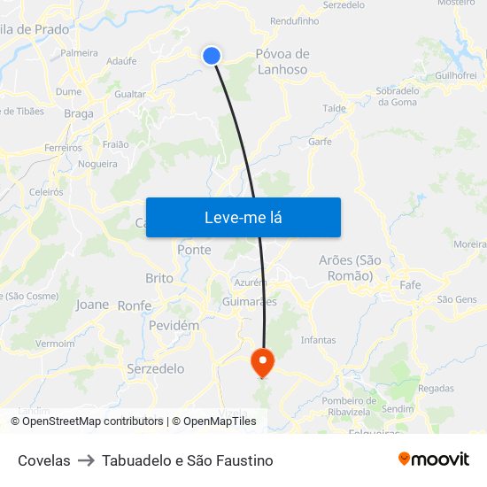 Covelas to Tabuadelo e São Faustino map