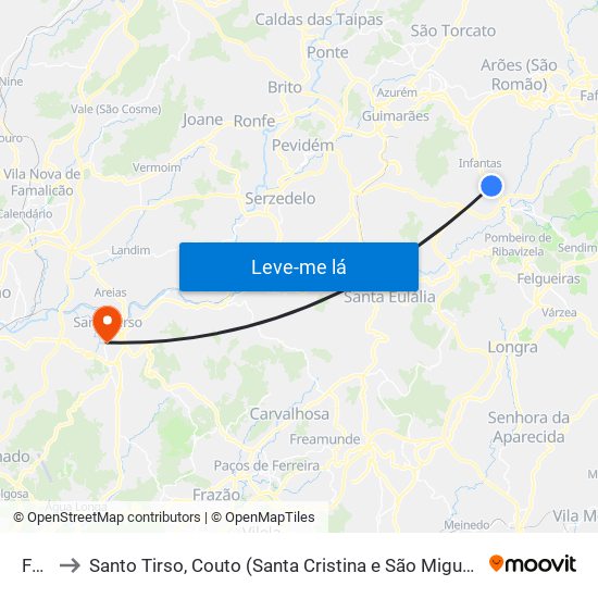 Fafe to Santo Tirso, Couto (Santa Cristina e São Miguel) e Burgães map