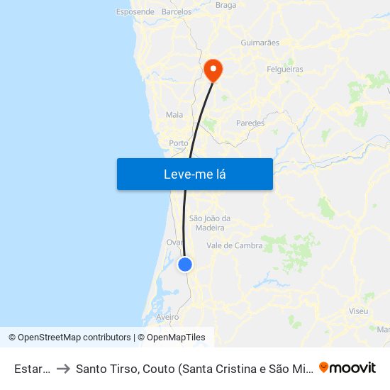 Estarreja to Santo Tirso, Couto (Santa Cristina e São Miguel) e Burgães map