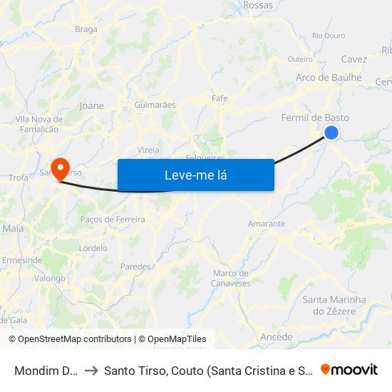 Mondim De Basto to Santo Tirso, Couto (Santa Cristina e São Miguel) e Burgães map