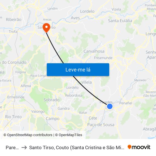 Paredes to Santo Tirso, Couto (Santa Cristina e São Miguel) e Burgães map