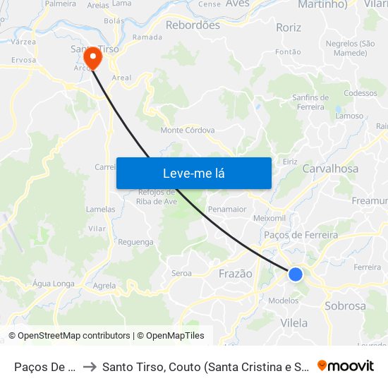 Paços De Ferreira to Santo Tirso, Couto (Santa Cristina e São Miguel) e Burgães map