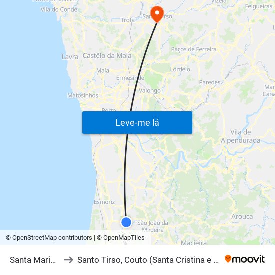 Santa Maria Da Feira to Santo Tirso, Couto (Santa Cristina e São Miguel) e Burgães map