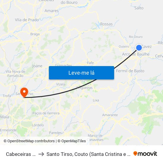 Cabeceiras De Basto to Santo Tirso, Couto (Santa Cristina e São Miguel) e Burgães map