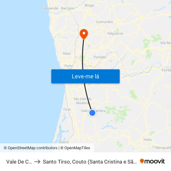 Vale De Cambra to Santo Tirso, Couto (Santa Cristina e São Miguel) e Burgães map