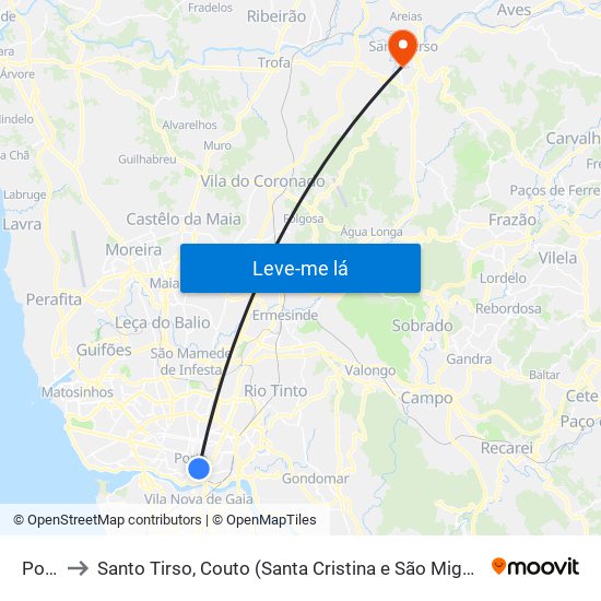 Porto to Santo Tirso, Couto (Santa Cristina e São Miguel) e Burgães map