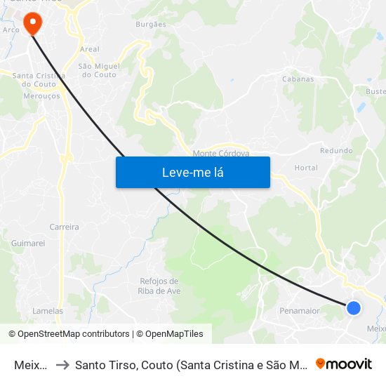 Meixomil to Santo Tirso, Couto (Santa Cristina e São Miguel) e Burgães map