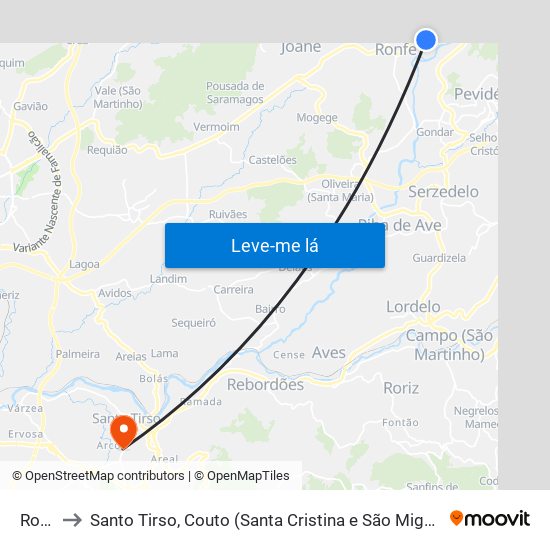 Ronfe to Santo Tirso, Couto (Santa Cristina e São Miguel) e Burgães map