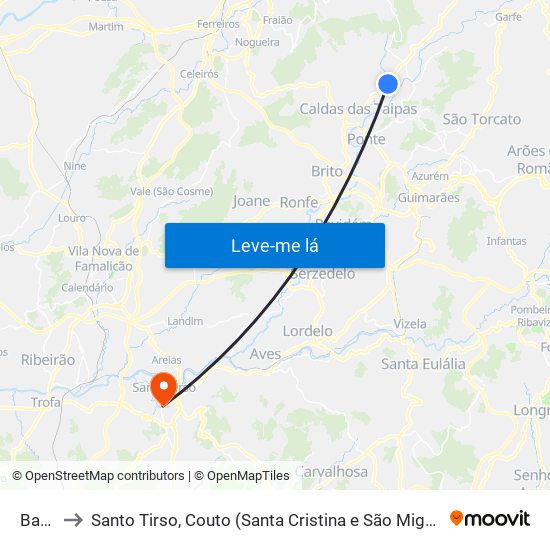 Barco to Santo Tirso, Couto (Santa Cristina e São Miguel) e Burgães map