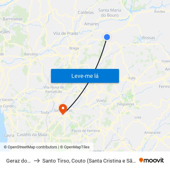 Geraz do Minho to Santo Tirso, Couto (Santa Cristina e São Miguel) e Burgães map