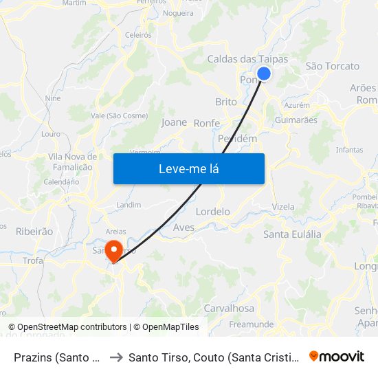 Prazins (Santo Tirso) e Corvite to Santo Tirso, Couto (Santa Cristina e São Miguel) e Burgães map