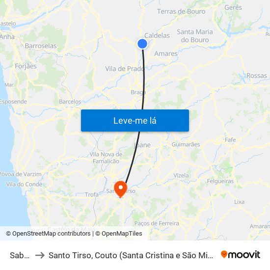 Sabariz to Santo Tirso, Couto (Santa Cristina e São Miguel) e Burgães map