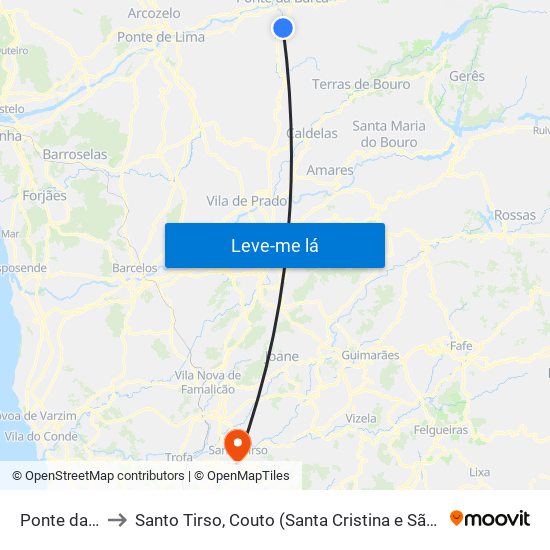 Ponte da Barca to Santo Tirso, Couto (Santa Cristina e São Miguel) e Burgães map
