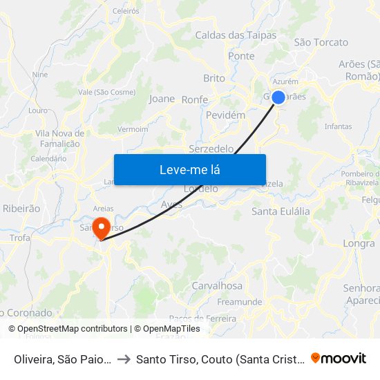 Oliveira, São Paio e São Sebastião to Santo Tirso, Couto (Santa Cristina e São Miguel) e Burgães map