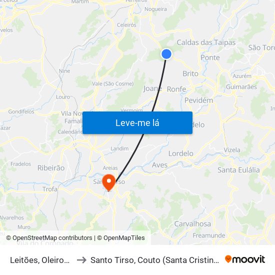 Leitões, Oleiros e Figueiredo to Santo Tirso, Couto (Santa Cristina e São Miguel) e Burgães map