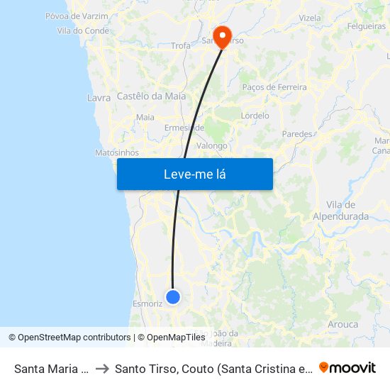 Santa Maria de Lamas to Santo Tirso, Couto (Santa Cristina e São Miguel) e Burgães map