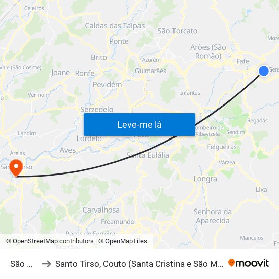 São Gens to Santo Tirso, Couto (Santa Cristina e São Miguel) e Burgães map