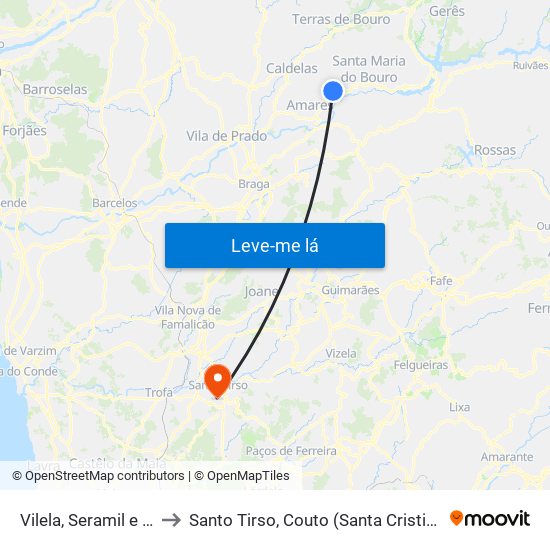 Vilela, Seramil e Paredes Secas to Santo Tirso, Couto (Santa Cristina e São Miguel) e Burgães map