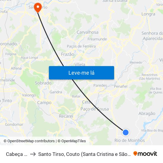 Cabeça Santa to Santo Tirso, Couto (Santa Cristina e São Miguel) e Burgães map