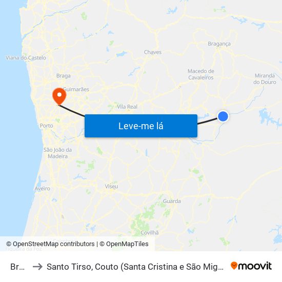 Bruçó to Santo Tirso, Couto (Santa Cristina e São Miguel) e Burgães map