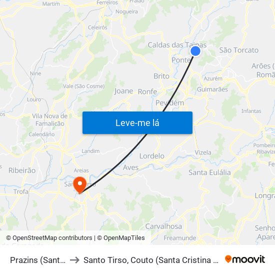 Prazins (Santa Eufémia) to Santo Tirso, Couto (Santa Cristina e São Miguel) e Burgães map