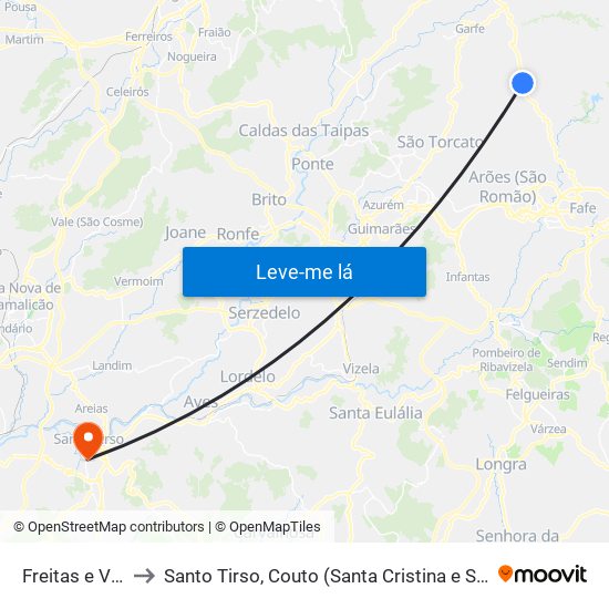 Freitas e Vila Cova to Santo Tirso, Couto (Santa Cristina e São Miguel) e Burgães map