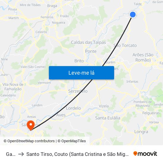 Garfe to Santo Tirso, Couto (Santa Cristina e São Miguel) e Burgães map