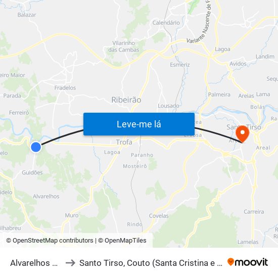 Alvarelhos e Guidões to Santo Tirso, Couto (Santa Cristina e São Miguel) e Burgães map
