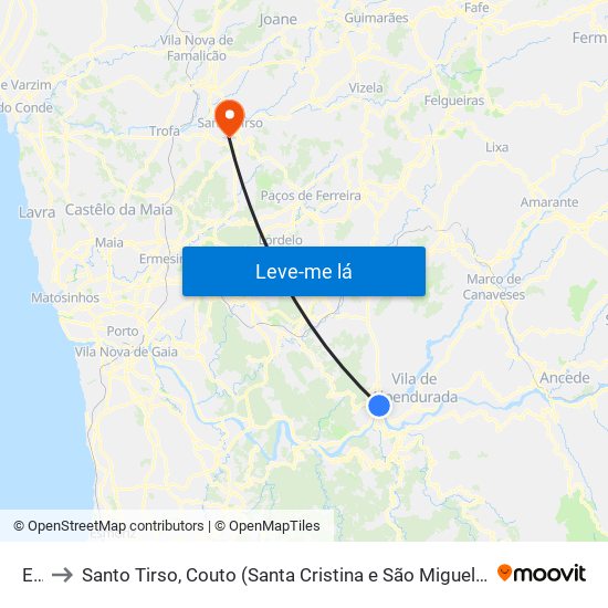 Eja to Santo Tirso, Couto (Santa Cristina e São Miguel) e Burgães map