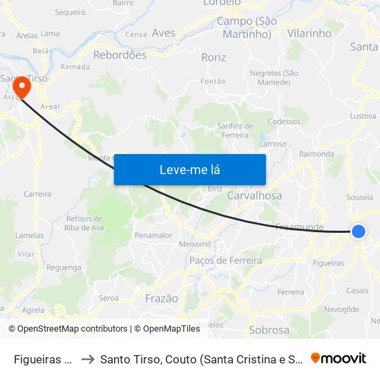 Figueiras e Covas to Santo Tirso, Couto (Santa Cristina e São Miguel) e Burgães map