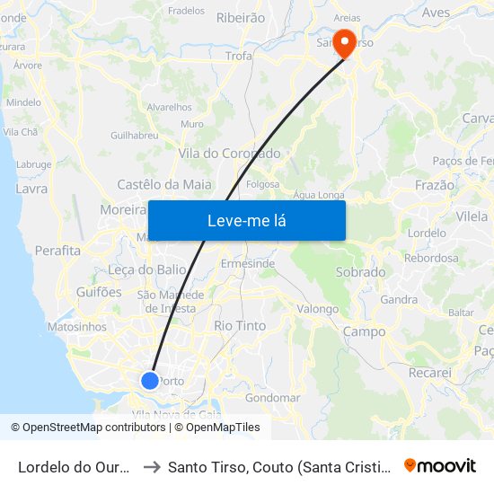 Lordelo do Ouro e Massarelos to Santo Tirso, Couto (Santa Cristina e São Miguel) e Burgães map