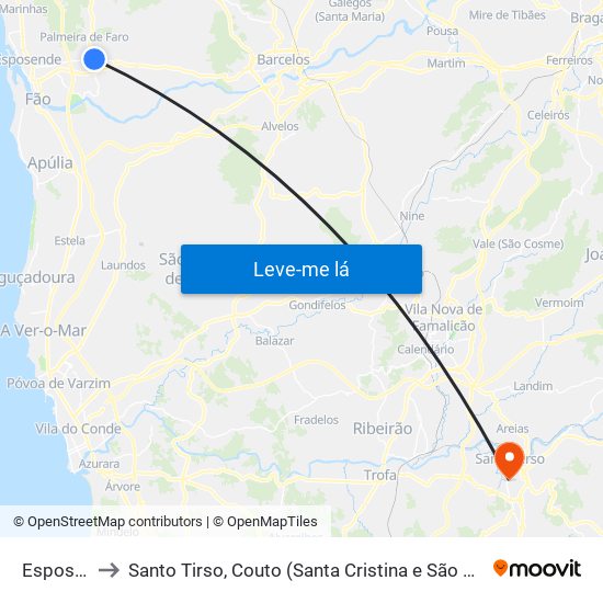 Esposende to Santo Tirso, Couto (Santa Cristina e São Miguel) e Burgães map