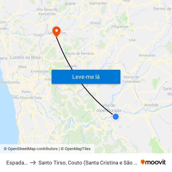 Espadanedo to Santo Tirso, Couto (Santa Cristina e São Miguel) e Burgães map