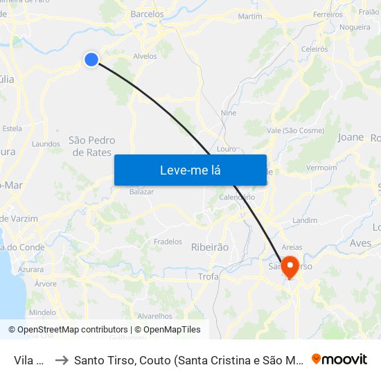 Vila Seca to Santo Tirso, Couto (Santa Cristina e São Miguel) e Burgães map