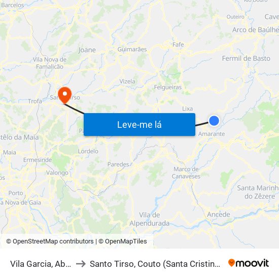 Vila Garcia, Aboim e Chapa to Santo Tirso, Couto (Santa Cristina e São Miguel) e Burgães map