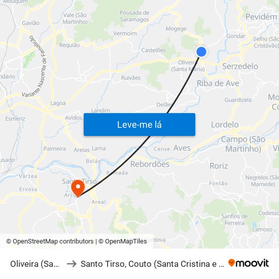 Oliveira (Santa Maria) to Santo Tirso, Couto (Santa Cristina e São Miguel) e Burgães map