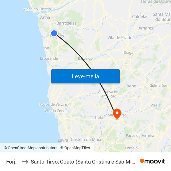 Forjães to Santo Tirso, Couto (Santa Cristina e São Miguel) e Burgães map