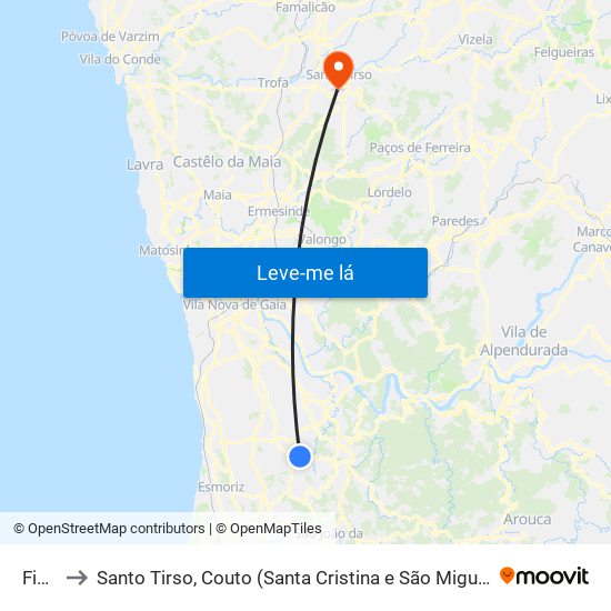 Fiães to Santo Tirso, Couto (Santa Cristina e São Miguel) e Burgães map