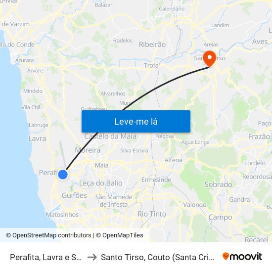 Perafita, Lavra e Santa Cruz do Bispo to Santo Tirso, Couto (Santa Cristina e São Miguel) e Burgães map