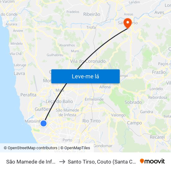 São Mamede de Infesta e Senhora da Hora to Santo Tirso, Couto (Santa Cristina e São Miguel) e Burgães map