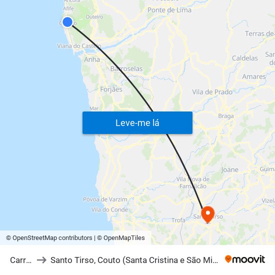 Carreço to Santo Tirso, Couto (Santa Cristina e São Miguel) e Burgães map