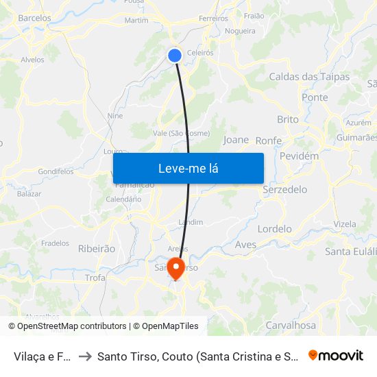 Vilaça e Fradelos to Santo Tirso, Couto (Santa Cristina e São Miguel) e Burgães map