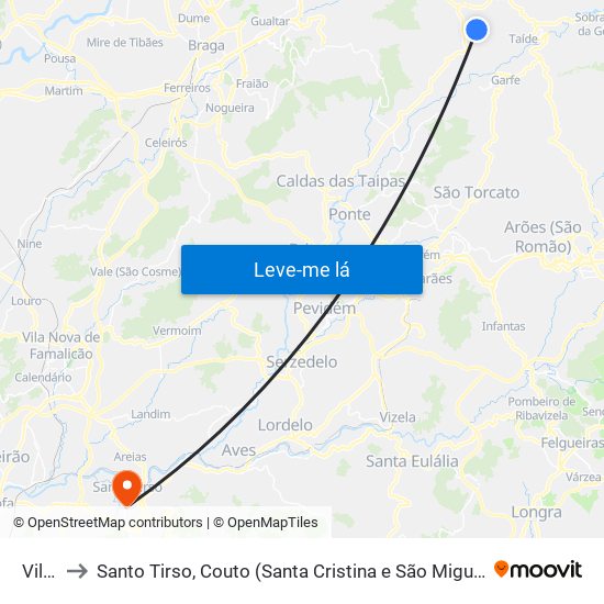 Vilela to Santo Tirso, Couto (Santa Cristina e São Miguel) e Burgães map