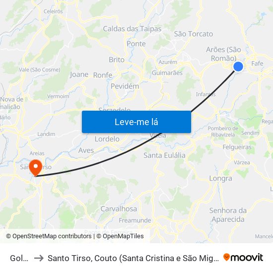 Golães to Santo Tirso, Couto (Santa Cristina e São Miguel) e Burgães map