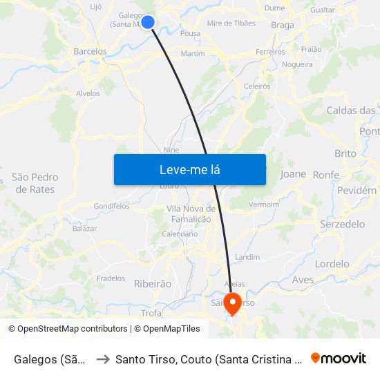 Galegos (São Martinho) to Santo Tirso, Couto (Santa Cristina e São Miguel) e Burgães map