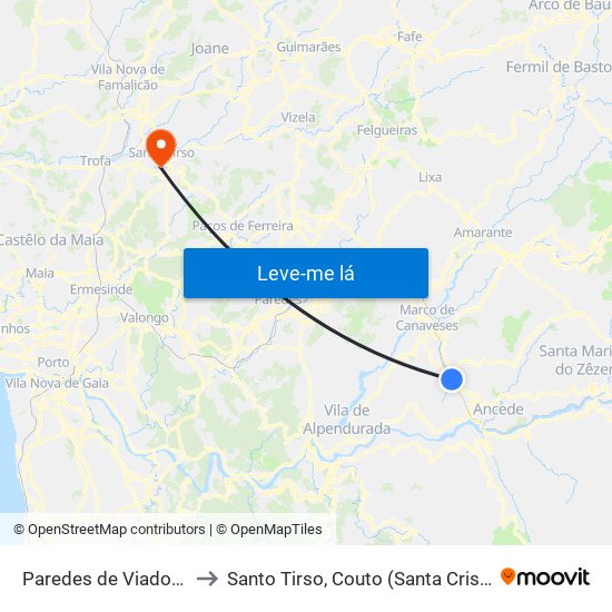 Paredes de Viadores e Manhuncelos to Santo Tirso, Couto (Santa Cristina e São Miguel) e Burgães map