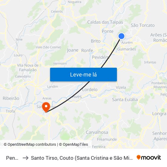 Pencelo to Santo Tirso, Couto (Santa Cristina e São Miguel) e Burgães map