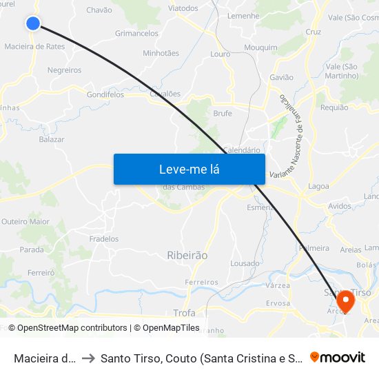 Macieira de Rates to Santo Tirso, Couto (Santa Cristina e São Miguel) e Burgães map