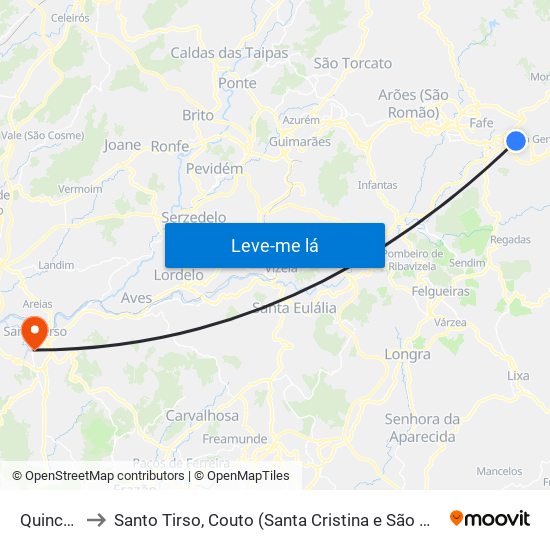 Quinchães to Santo Tirso, Couto (Santa Cristina e São Miguel) e Burgães map